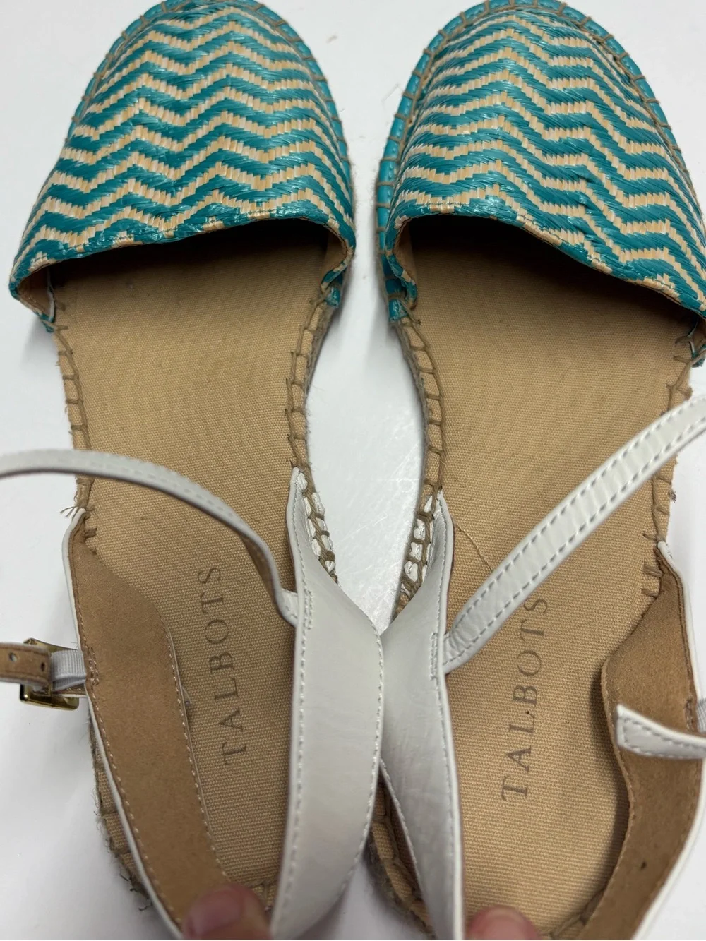 Talbots Rattan Turquoise Striped Espadrille Jute Sandals Sz 9
